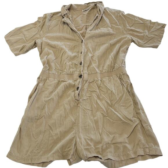 Faherty Romper Womens X Large Brown Arlie Button Up Collared Linen Blend - Picture 2 of 11
